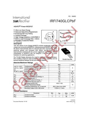 IRFI740GLCPBF datasheet  